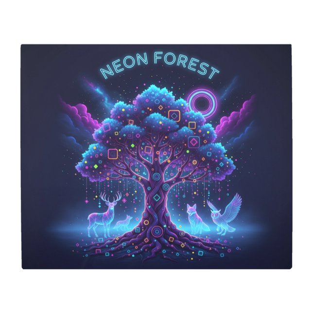 Glowing Tree & Luminous Animals Metal Wall Art (Front)