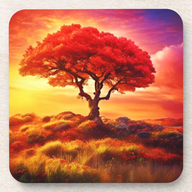 Glowing Tree of Life Art Beverage Coaster (Front)