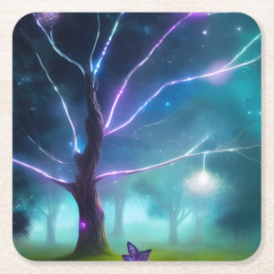 Glowing Tree Square Paper Coaster