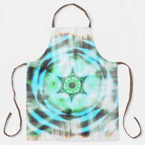 Glowing Turquoise Wheel On Black Abstract Apron