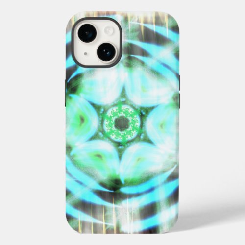 Glowing Turquoise Wheel On Black Abstract Case_Mate iPhone 14 Case