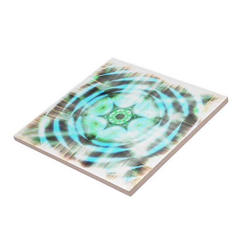 Glowing Turquoise Wheel On Black Abstract Ceramic Tile