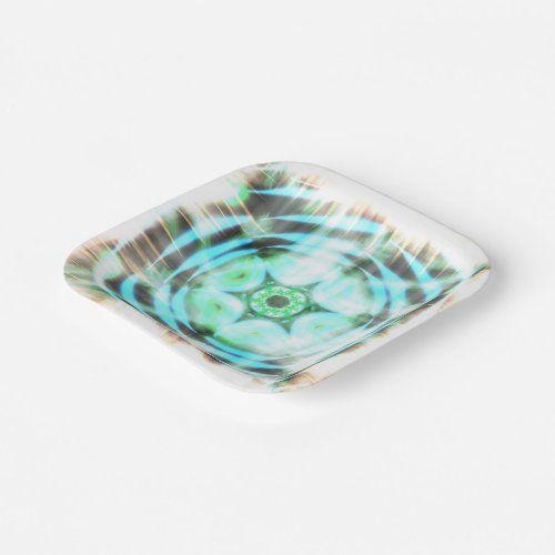 Glowing Turquoise Wheel On Black Abstract Paper Plates