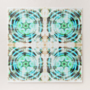 Glowing Turquoise Wheel On Black Abstract Pattern  Jigsaw Puzzle