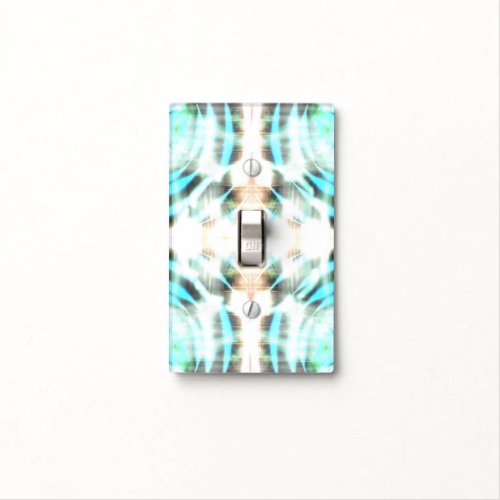 Glowing Turquoise Wheel On Black Abstract Pattern Light Switch Cover