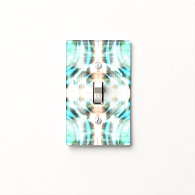 Glowing Turquoise Wheel On Black Abstract Pattern Light Switch Cover (In Situ)