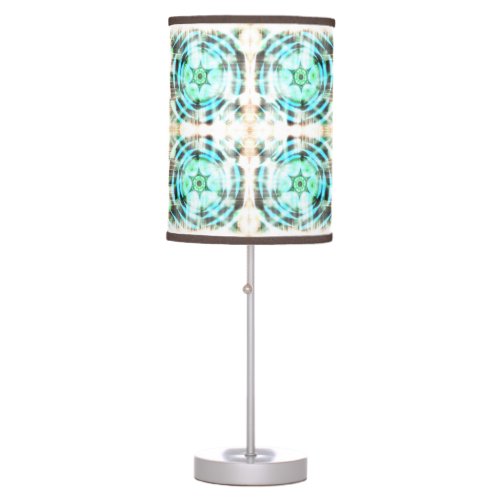 Glowing Turquoise Wheel On Black Abstract Pattern  Table Lamp