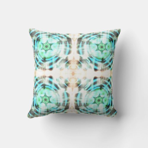 Glowing Turquoise Wheel On Black Abstract Pattern  Throw Pillow