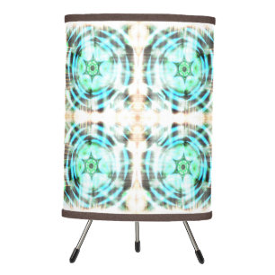 Glowing Turquoise Wheel On Black Abstract Pattern Tripod Lamp