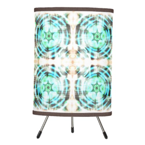 Glowing Turquoise Wheel On Black Abstract Pattern Tripod Lamp