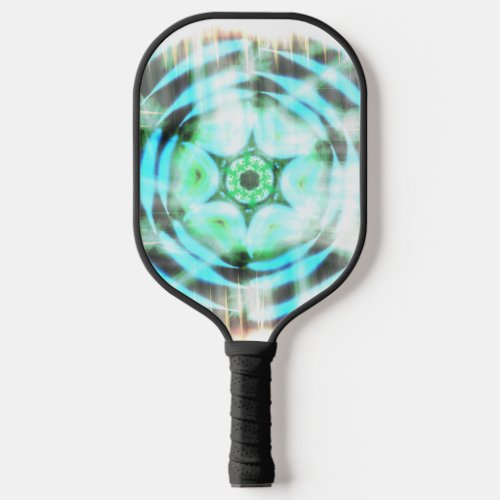 Glowing Turquoise Wheel On Black Abstract Pickleball Paddle