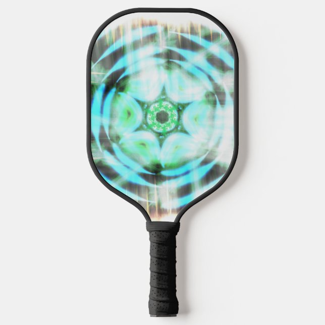 Glowing Turquoise Wheel On Black Abstract Pickleball Paddle (Front)
