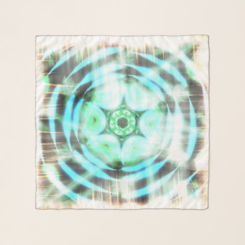 Glowing Turquoise Wheel On Black Abstract Scarf