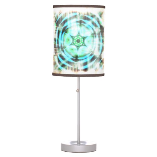 Glowing Turquoise Wheel On Black Abstract Table Lamp