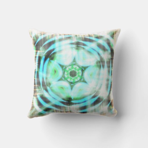 Glowing Turquoise Wheel On Black Abstract  Throw Pillow