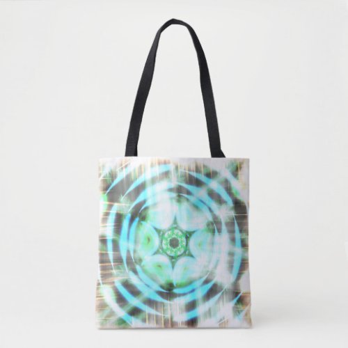 Glowing Turquoise Wheel On Black Abstract Tote Bag