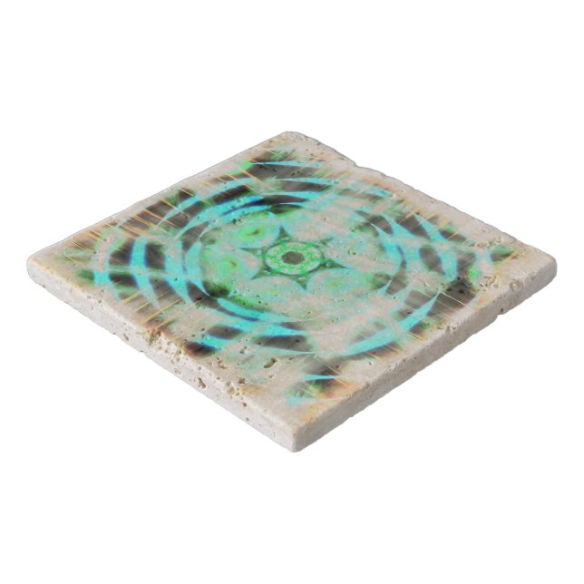 Glowing Turquoise Wheel On Black Abstract Trivet (Corner)