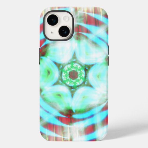 Glowing Turquoise Wheel On Red Abstract Case_Mate iPhone 14 Case