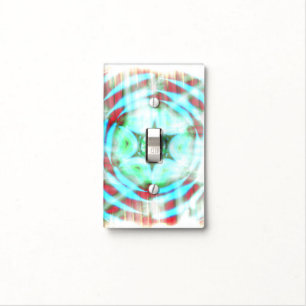 Glowing Turquoise Wheel On Red Abstract Light Switch Cover