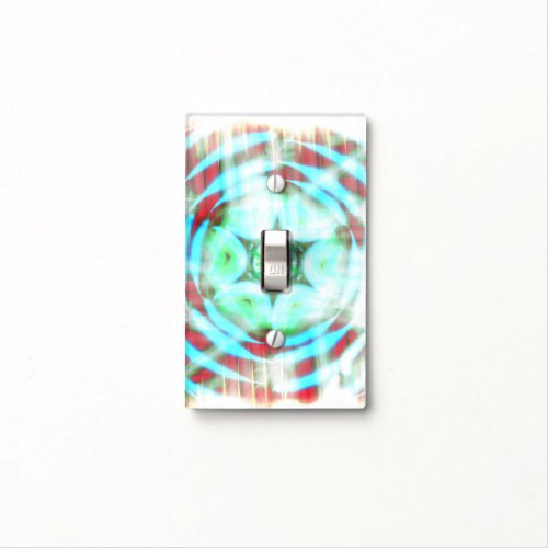 Glowing Turquoise Wheel On Red Abstract Light Switch Cover