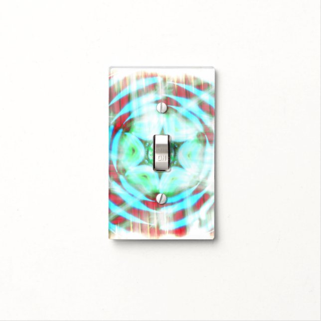Glowing Turquoise Wheel On Red Abstract Light Switch Cover (In Situ)