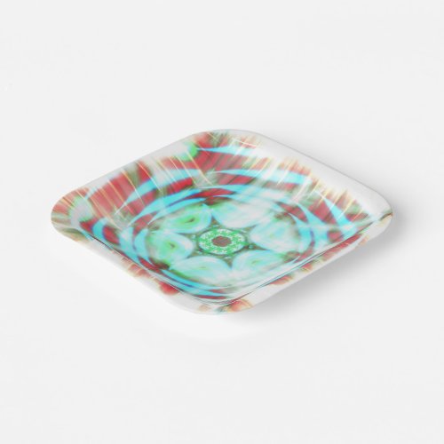 Glowing Turquoise Wheel On Red Abstract Paper Plates