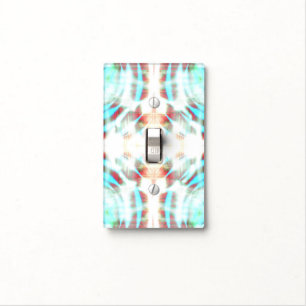 Glowing Turquoise Wheel On Red Abstract Pattern Light Switch Cover