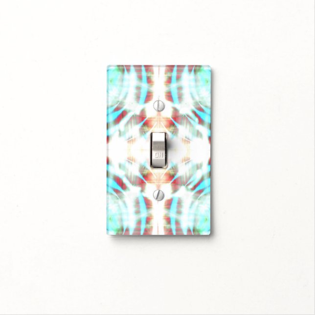 Glowing Turquoise Wheel On Red Abstract Pattern Light Switch Cover (In Situ)