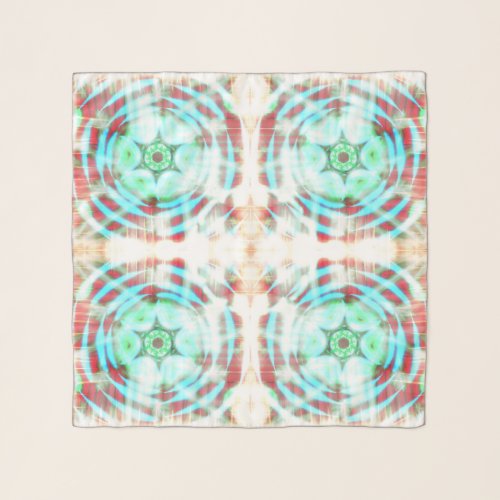 Glowing Turquoise Wheel On Red Abstract Pattern  Scarf