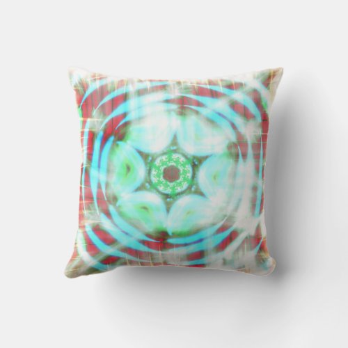 Glowing Turquoise Wheel On Red Abstract  Throw Pillow