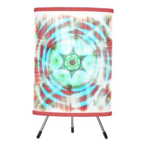 Glowing Turquoise Wheel On Red Abstract Tripod Lamp