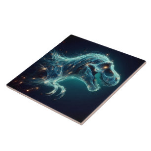 Glowing Tyrannosaurus Rex in Mystical Atmosphere Ceramic Tile