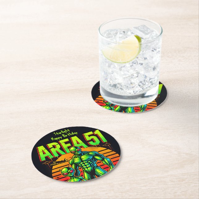 Glowing UFOs Loom Over Area 51 Round Paper Coaster (Insitu)