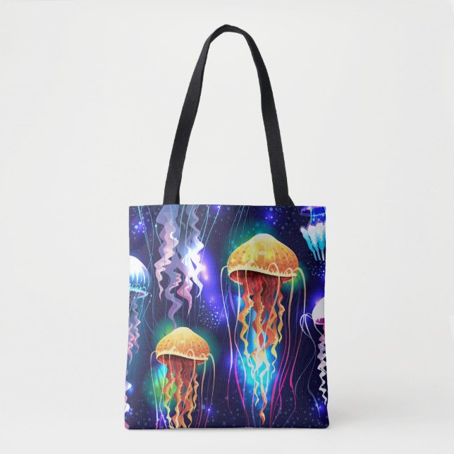 Glowing Underwater Jellyfish Horizontal Banner Tote Bag (Front)