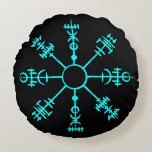 Glowing Viking Compass Round Pillow