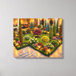 Glowing Villa Courtyard with a Burgundy Maple Canvas Print