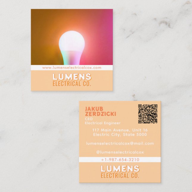 Glowing White Bulb Electrical Business Card (Front/Back)
