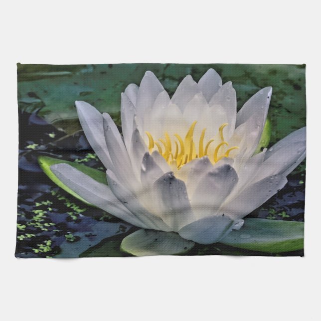 Glowing White Lotus flower Kitchen Towel (Horizontal)