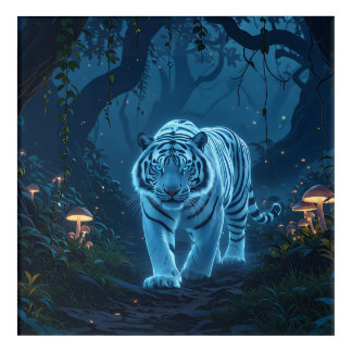 Glowing White Tiger in Enchanted Forest Acrylic Print