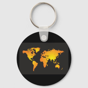 Glowing World Map in Orange and Yellow Keychain