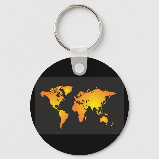 Glowing World Map in Orange and Yellow Keychain (Front)