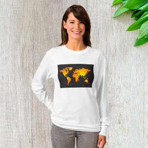 Glowing World Map in Orange and Yellow T-Shirt
