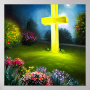 Glowing Yellow Cross Poster