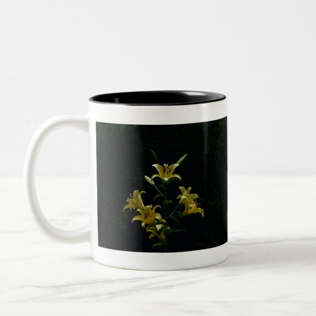 Glowing Yellow Daylilys, Tom Wurl Two-Tone Coffee Mug (Left)