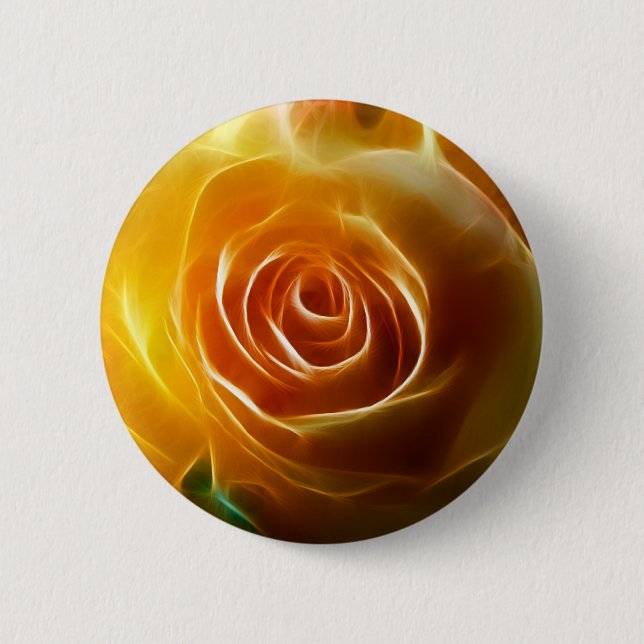 Glowing Yellow Rose Blossom Fractal Flower Art Pinback Button (Front)
