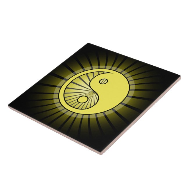 Glowing Yellow Yin Yang over Black Ceramic Tile (Side)