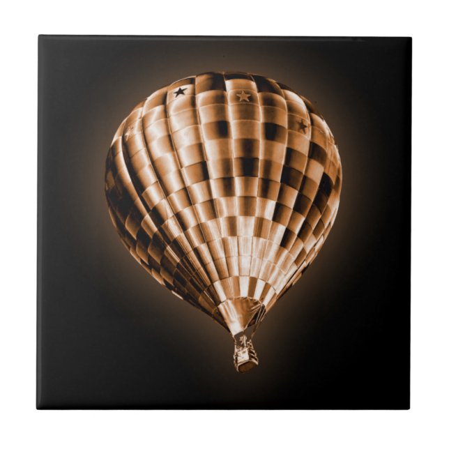 Glowy Golden Hot Air Balloon on Black Ceramic Tile (Front)