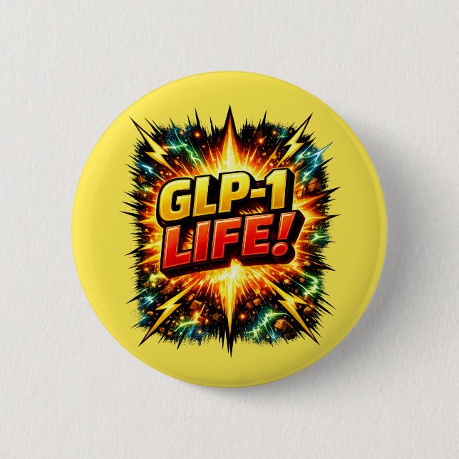 GLP-1 LIFE! Comic Pop Art   Button (Front)