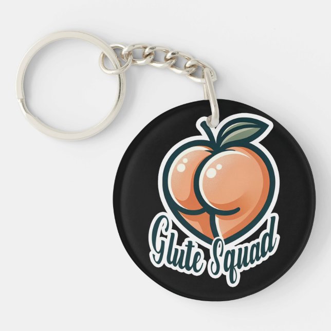 Glute Squad Peach Butt Glutes Gym Fitness Keychain (Front)