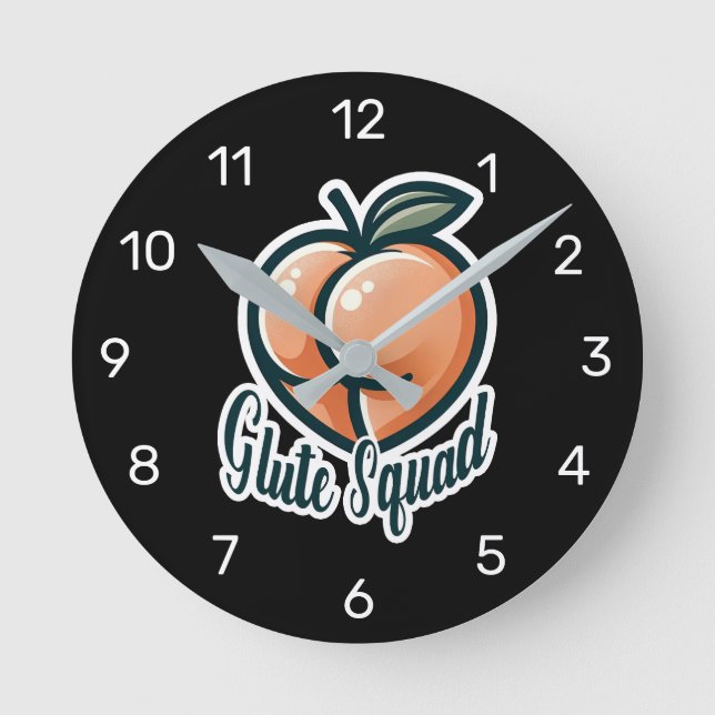 Glute Squad Peach Butt Glutes Gym Fitness Round Clock (Front)